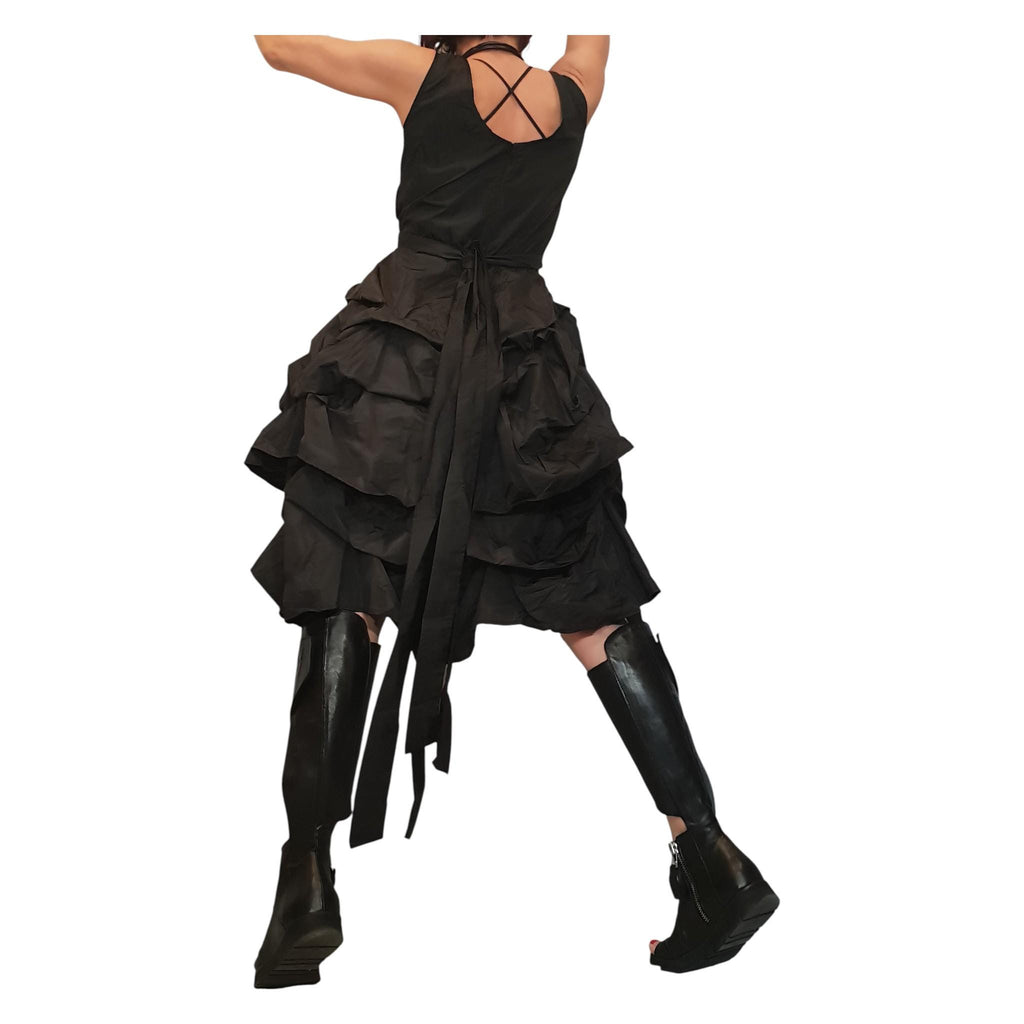 Black Taffeta Dress, Gothic Ball Dress, Adjustable Drawstrings