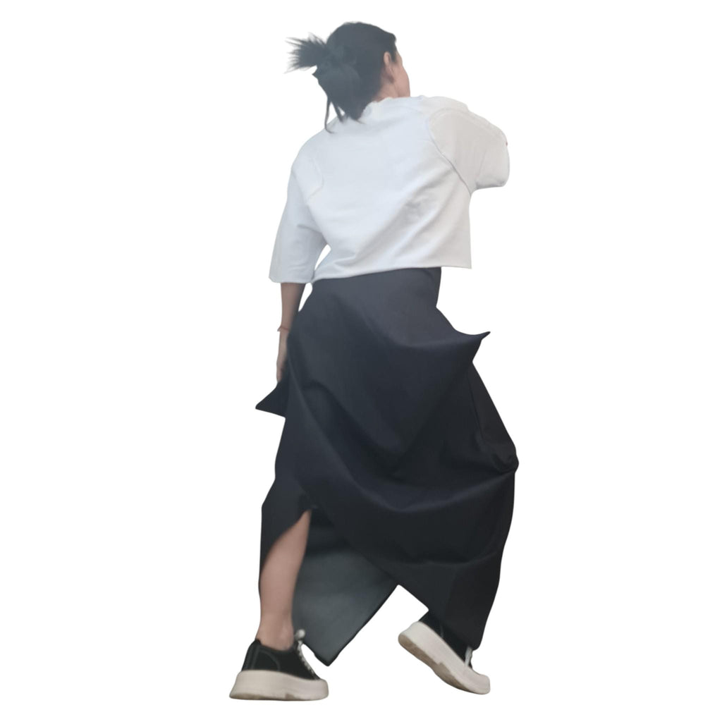 Asymmetric Denim Maxi Skirt, Oversized Avant Garde Clothing, Deconstructed Black Skirt