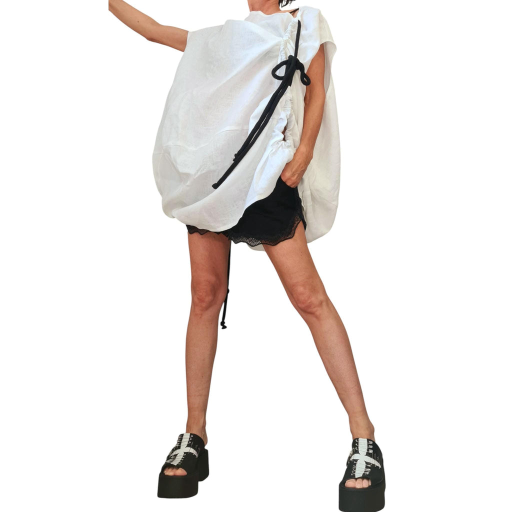 White Linen Tunic Dress, Adjustable Length, Plus Size Linen Clothing