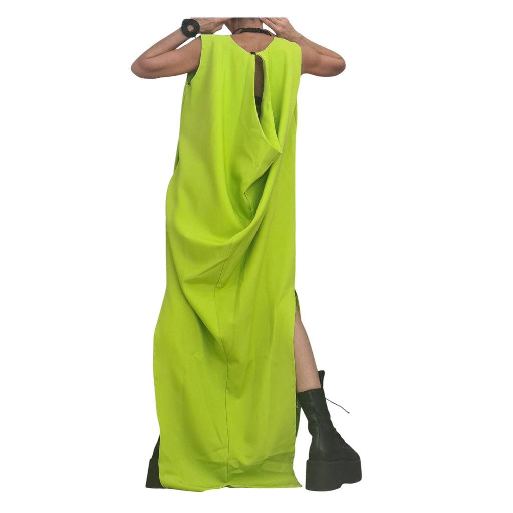 Green Maxi Dress Women, Loose Flowing Summer Dress, Sleeveless, Side Slits