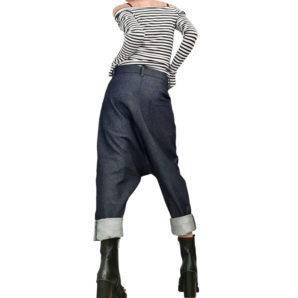 Denim Harem Pants, Unisex Baggy Boho Style, Extravagant Fit