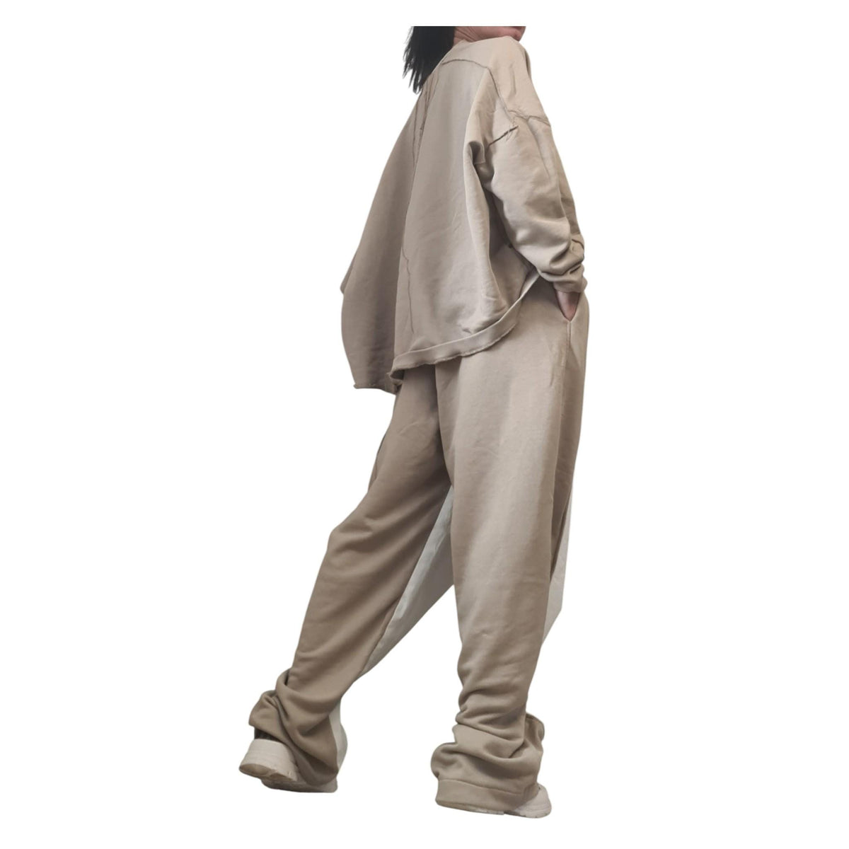 Cotton Denim Harem Pants Loose Set, Asymmetrical Blouse, Extravagant Style for women