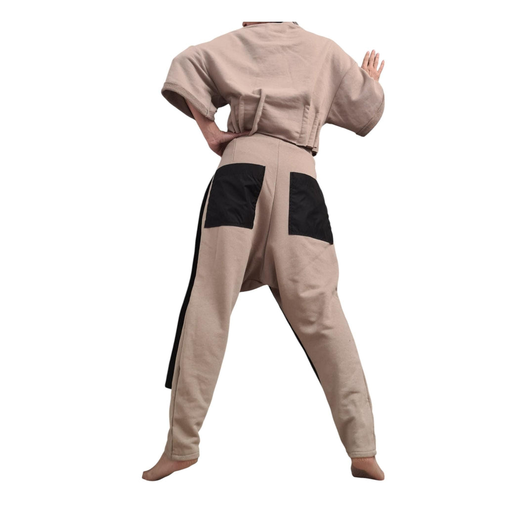 Extravagant Harem Pants, Cargo Trousers, Beige Black, Outer Pockets