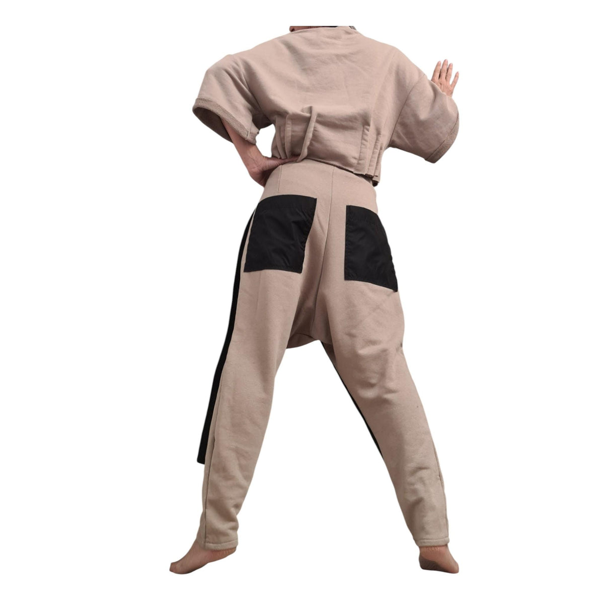 Extravagant Harem Pants, Cargo Trousers, Beige Black, Outer Pockets
