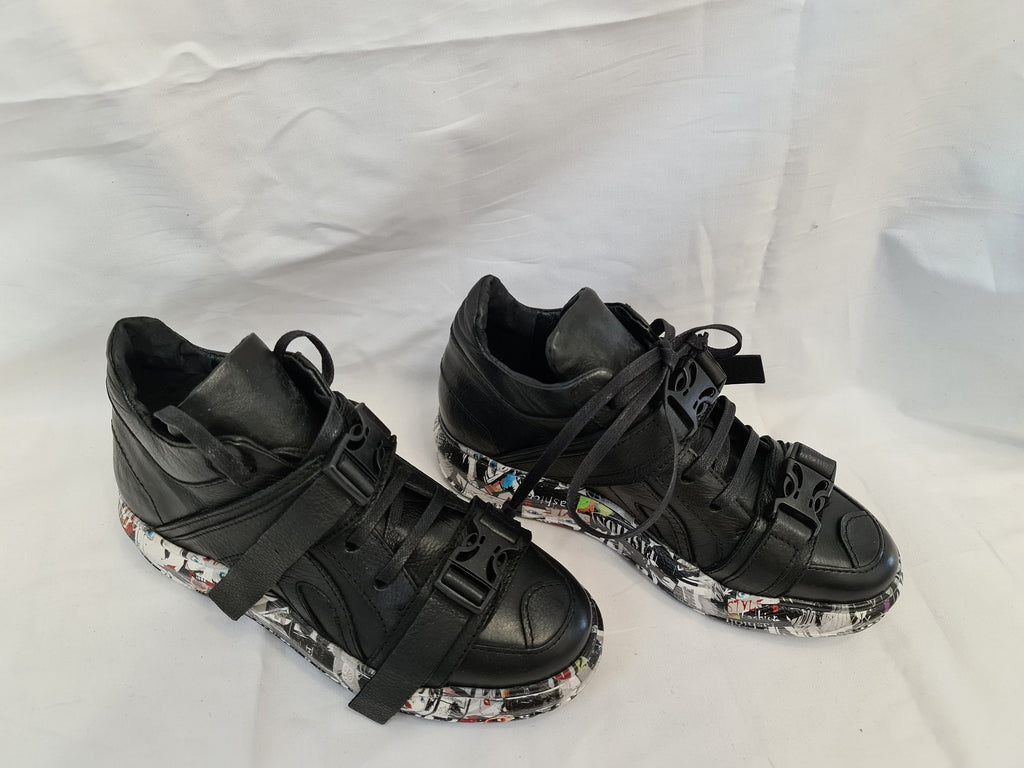 Black Leather Sneakers, Gothic Grunge Trainers, Colored Sole Women Footwear