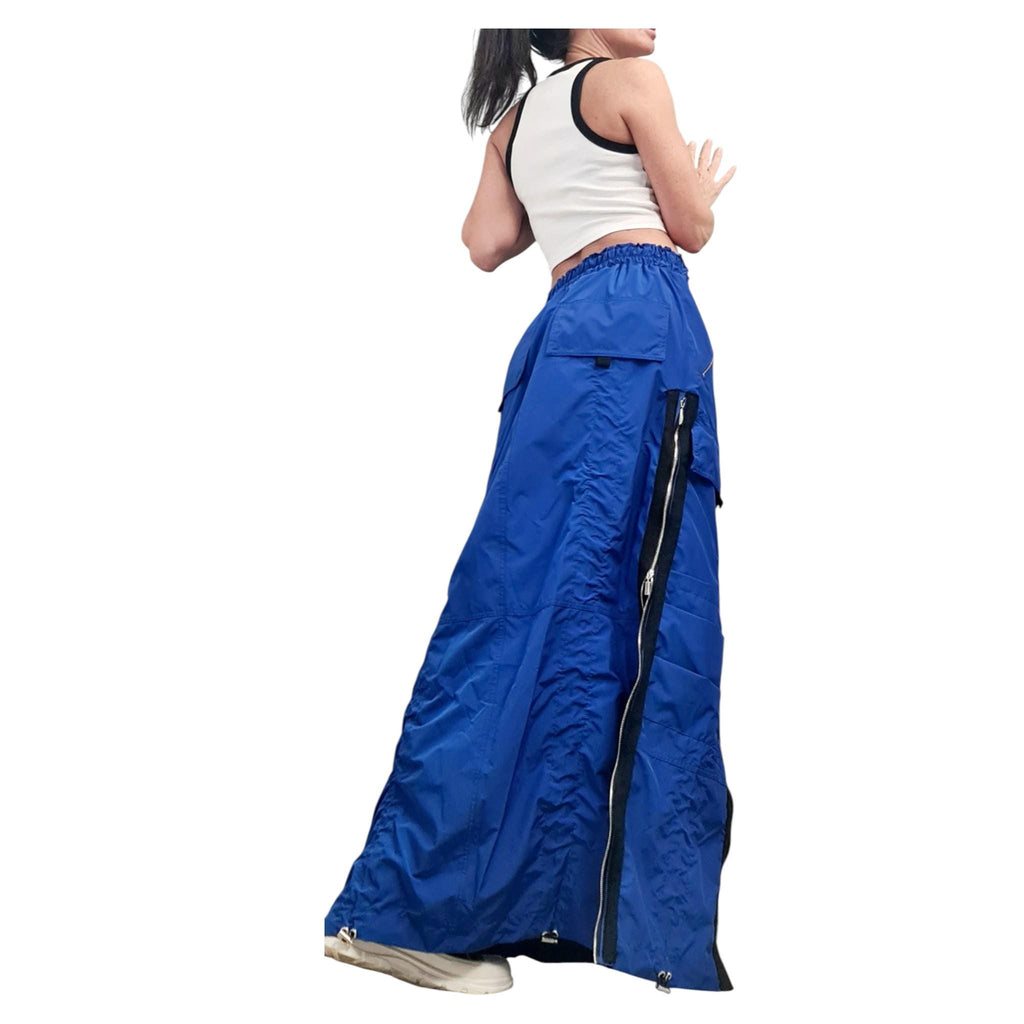 Royal Blue Maxi Cargo Skirt with Zippers, Oversized Avant Garde Clothing, Techwear Festival Outfit