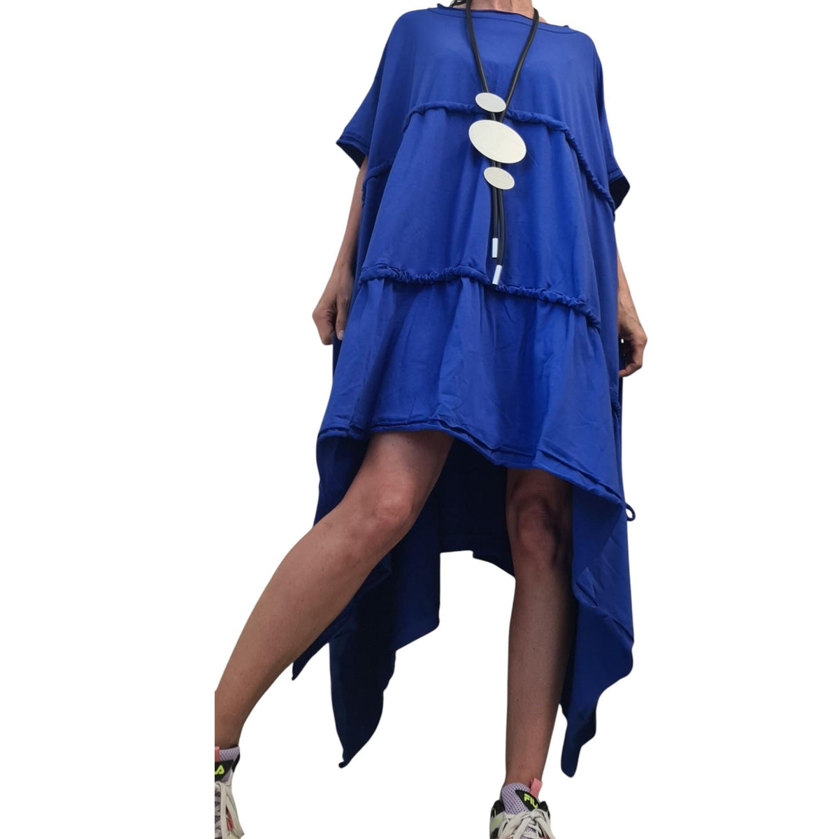 Royal Blue Asymmetrical Cotton Tunic, Loose Oversize Style, Plus Size Dress