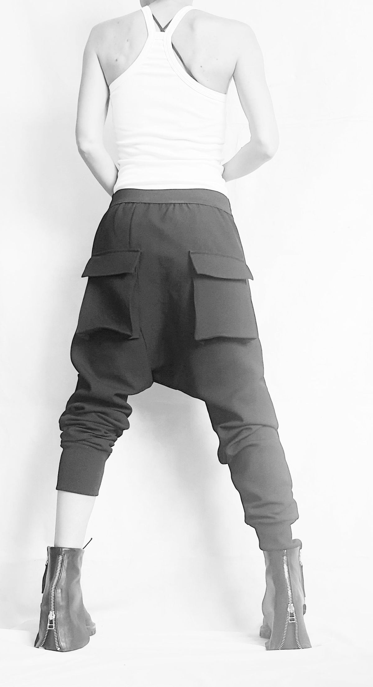 Gothic Black Harem Pants, Cargo Trousers Style