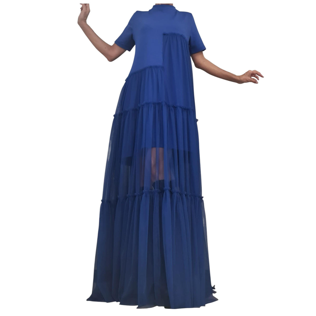 Royal Blue Tulle Dress, Asymmetrical High Low Maxi, Oversized Loose Fit for Women