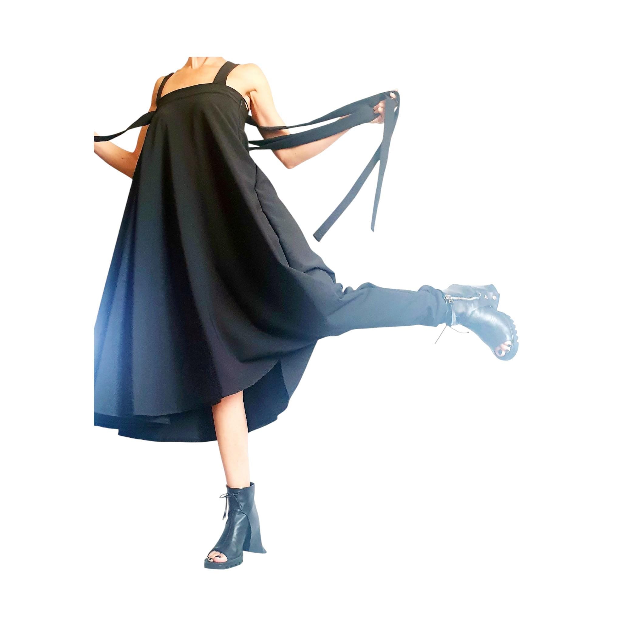 Black Gothic Jumpsuit, Asymmetric Wide Leg Overall, Loose Fit, Avant Garde Clothing