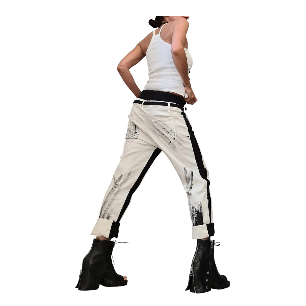 Avant Garde Denim Harem Pants, Extravagant Women's Casual Trousers