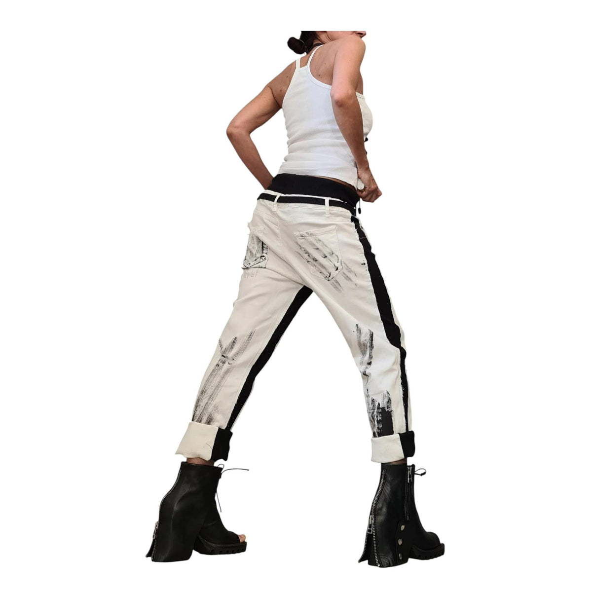 Avant Garde Denim Harem Pants, Extravagant Women's Casual Trousers