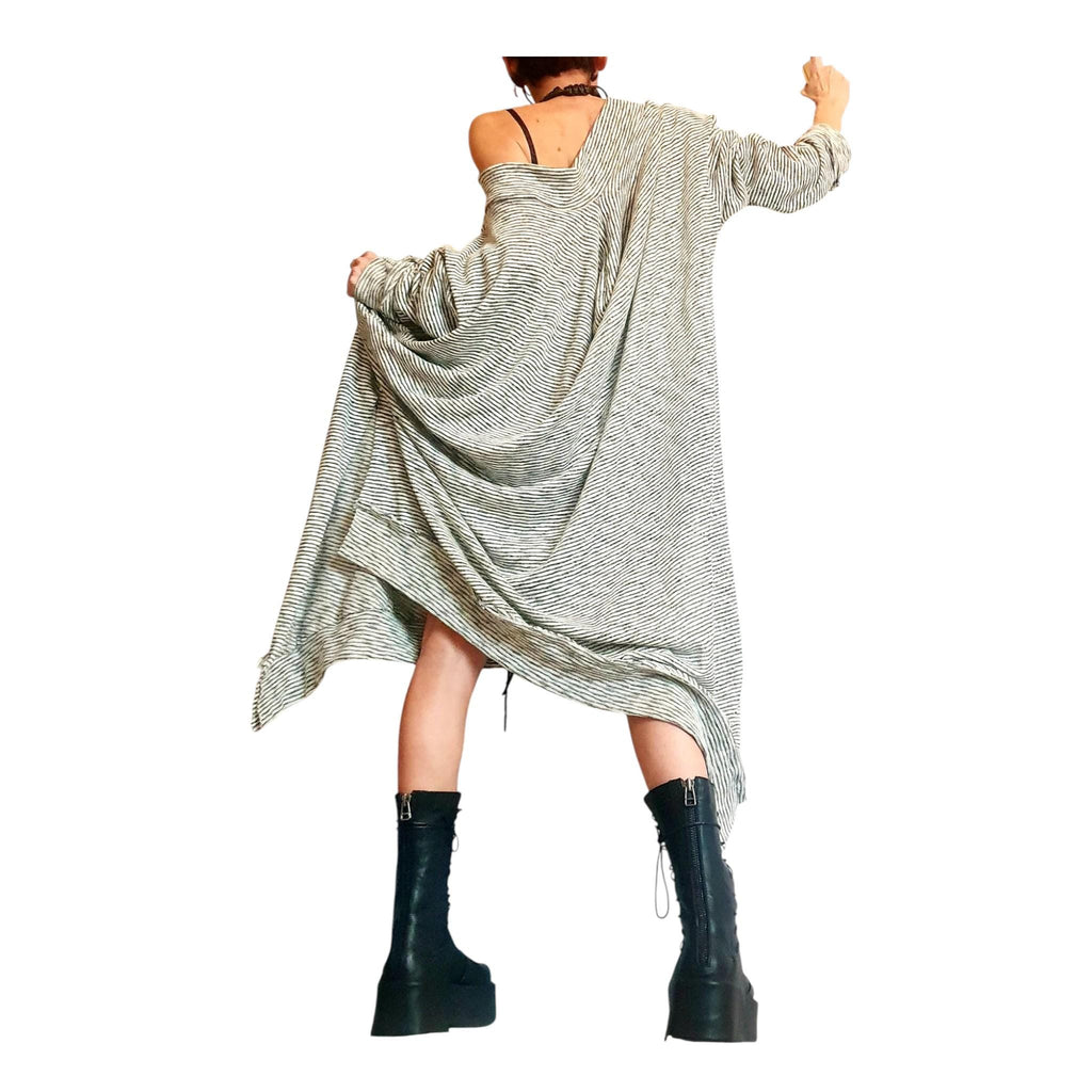 One Shoulder Maxi Dress: Striped Knit Oversize (Plus Size XS-5XL)