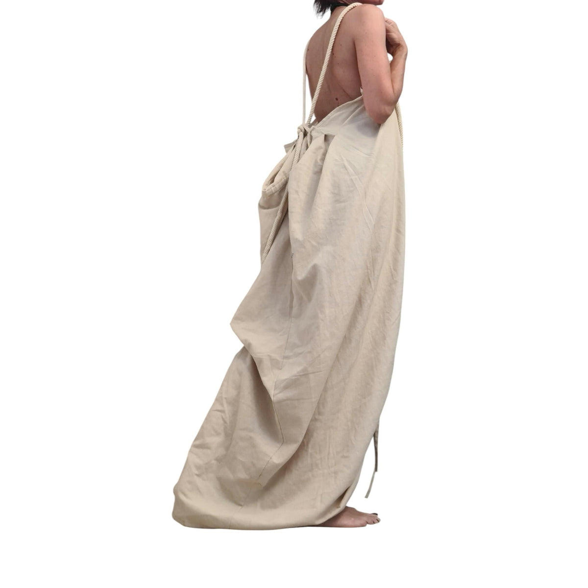 Asymmetric Linen Maxi Dress, Off Shoulder Open Back, Boho Loose Outfit, Plus Size Clothing
