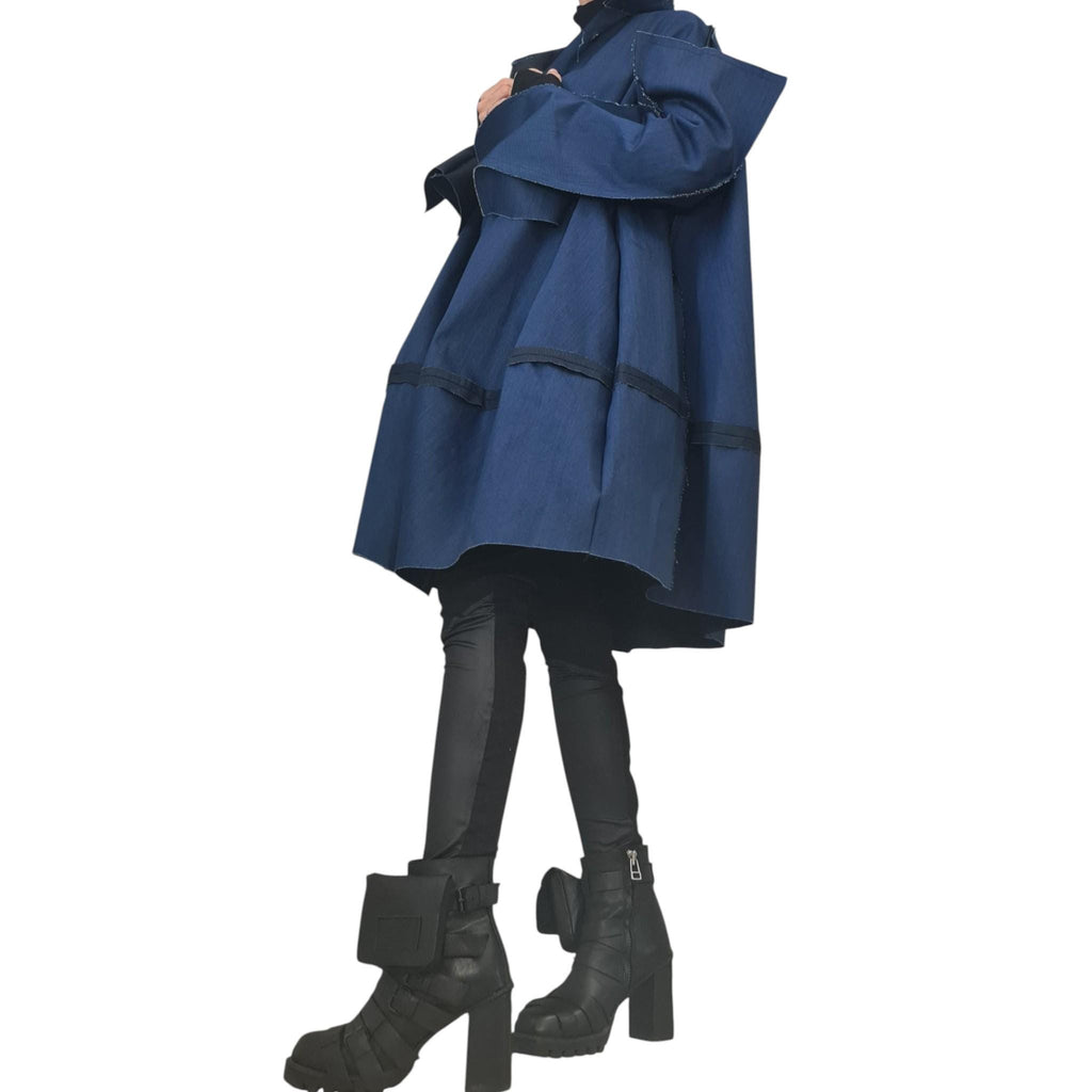 Handmade Asymmetric Denim Trench Coat,  Plus Size Clothing, Oversize Jacket
