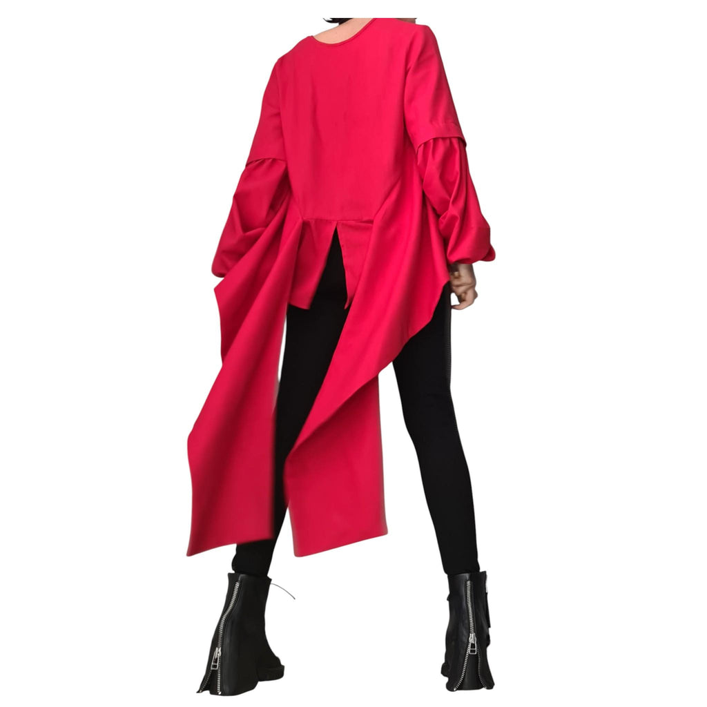 Red Linen Asymmetric Shirt, Oversize Tunic Top, Loose Tunic, Boho Style