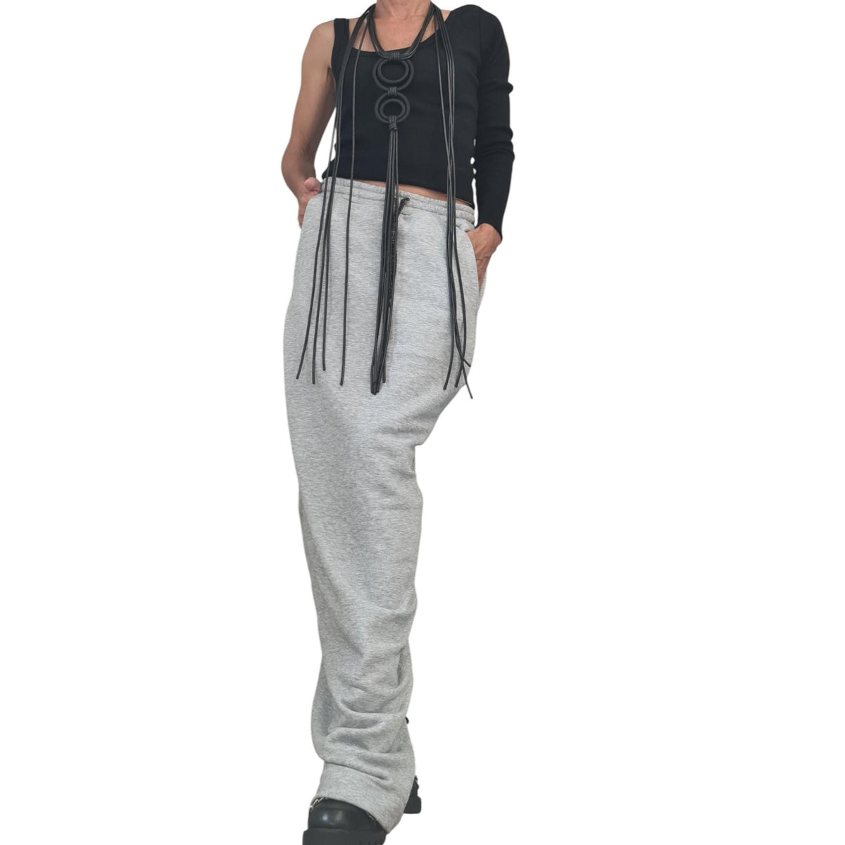 Grey Cotton A-Line Slit Skirt, Asymmetric Maxi Length Sport Skirt