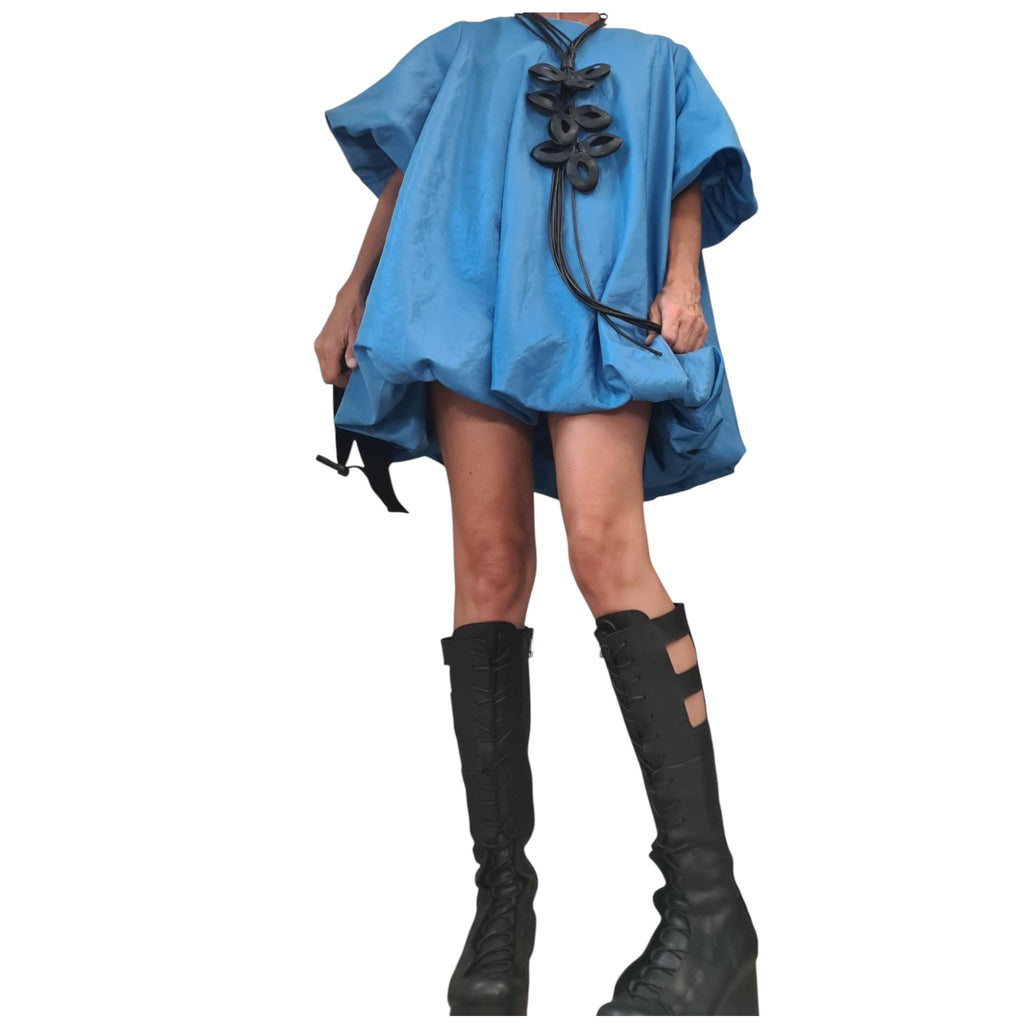 Blue Taffeta Tunic, Loose Oversized Fit, Party Dress