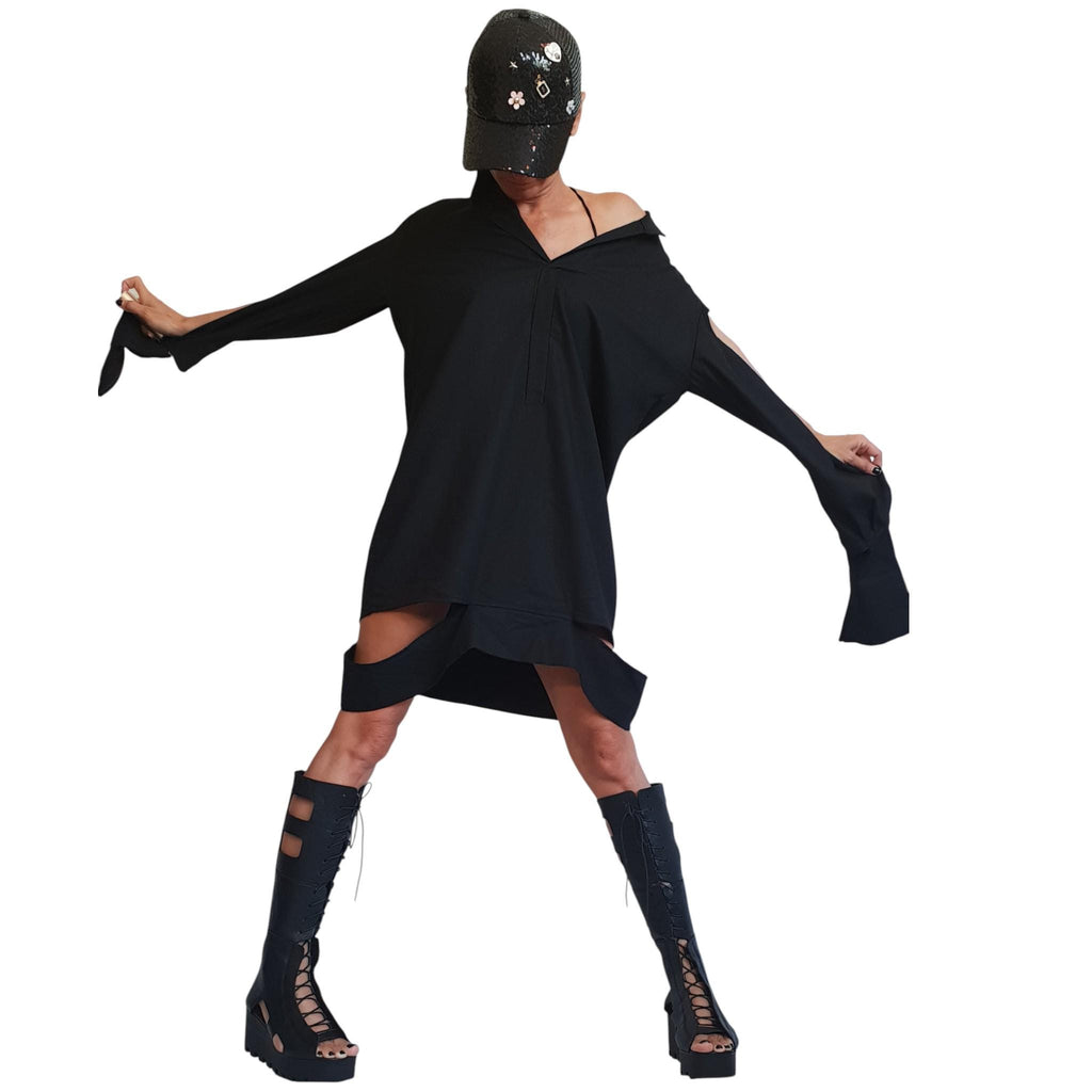 Black Linen Gothic Tunic / Flax Long Shirt Dress for Women / Dark Clothing