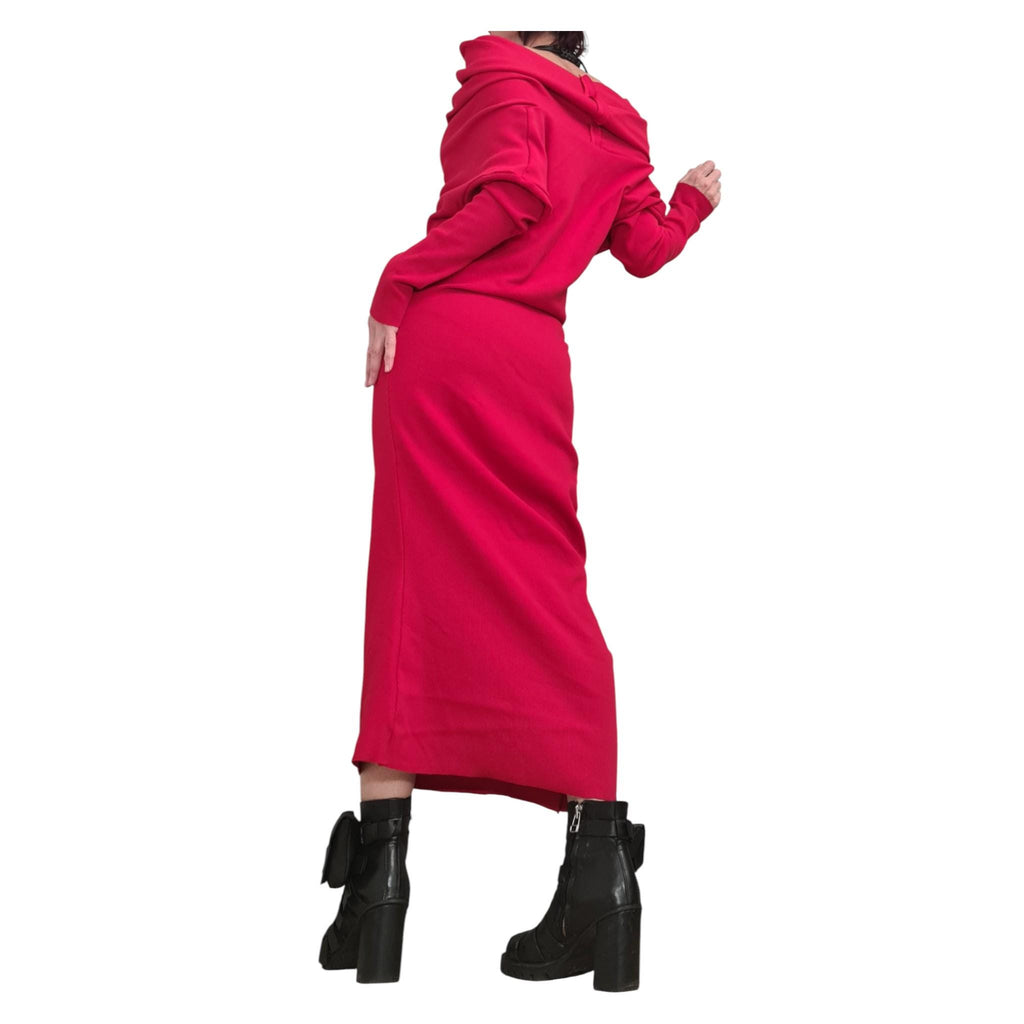 Red Asymmetric Maxi Dress, Off Shoulder Cotton Gown, Plus Size Dress for Women