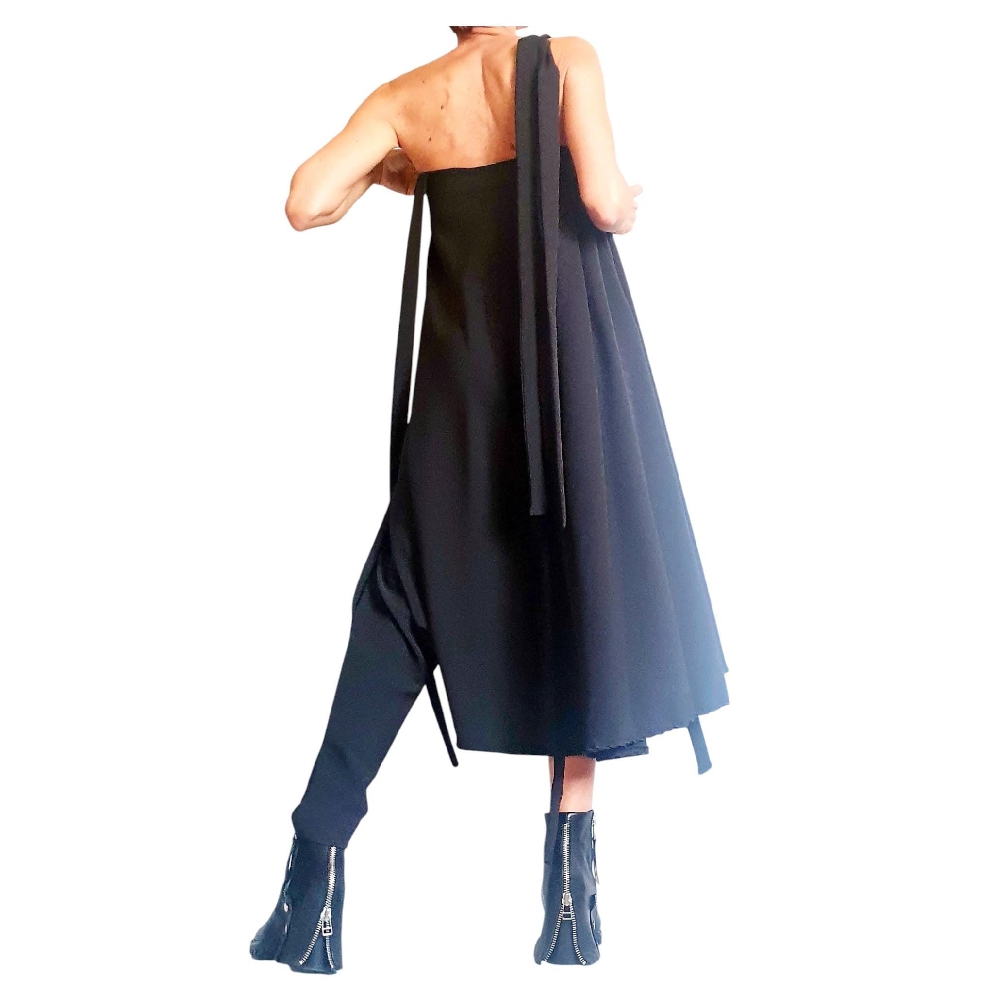Black Gothic Jumpsuit, Asymmetric Wide Leg Overall, Loose Fit, Avant Garde Clothing