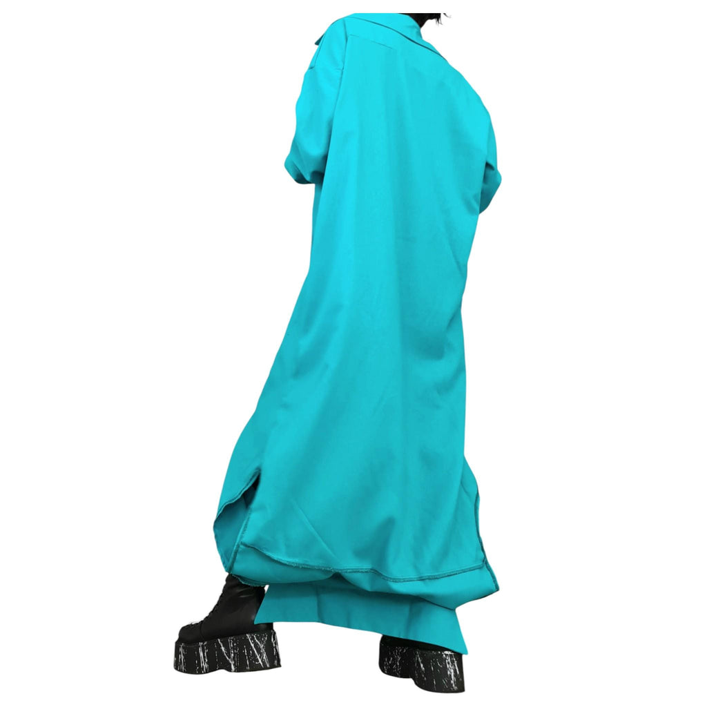 Turquoise Linen Deconstructed Tunic for Women, Transformable Layered Top, Asymmetric Oversize Shirt