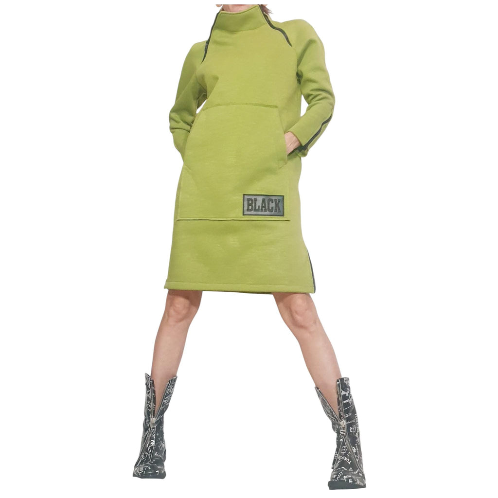 Pistachio Cotton Dress, Plus Size Clothing, Loose Fit Knee-Length Tunic