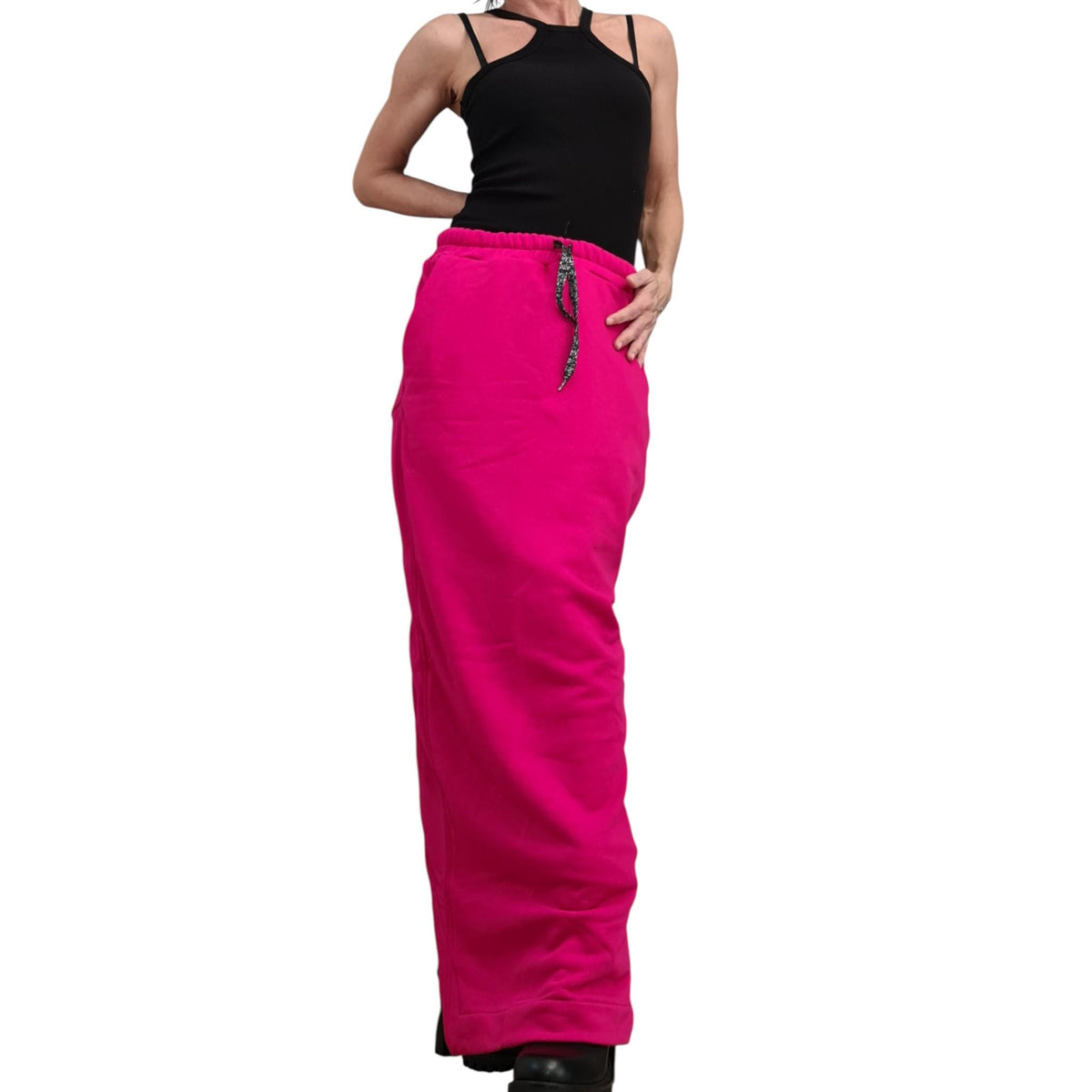 White Cotton Extravagant A-Line Skirt, Long Slit Pencil Skirt