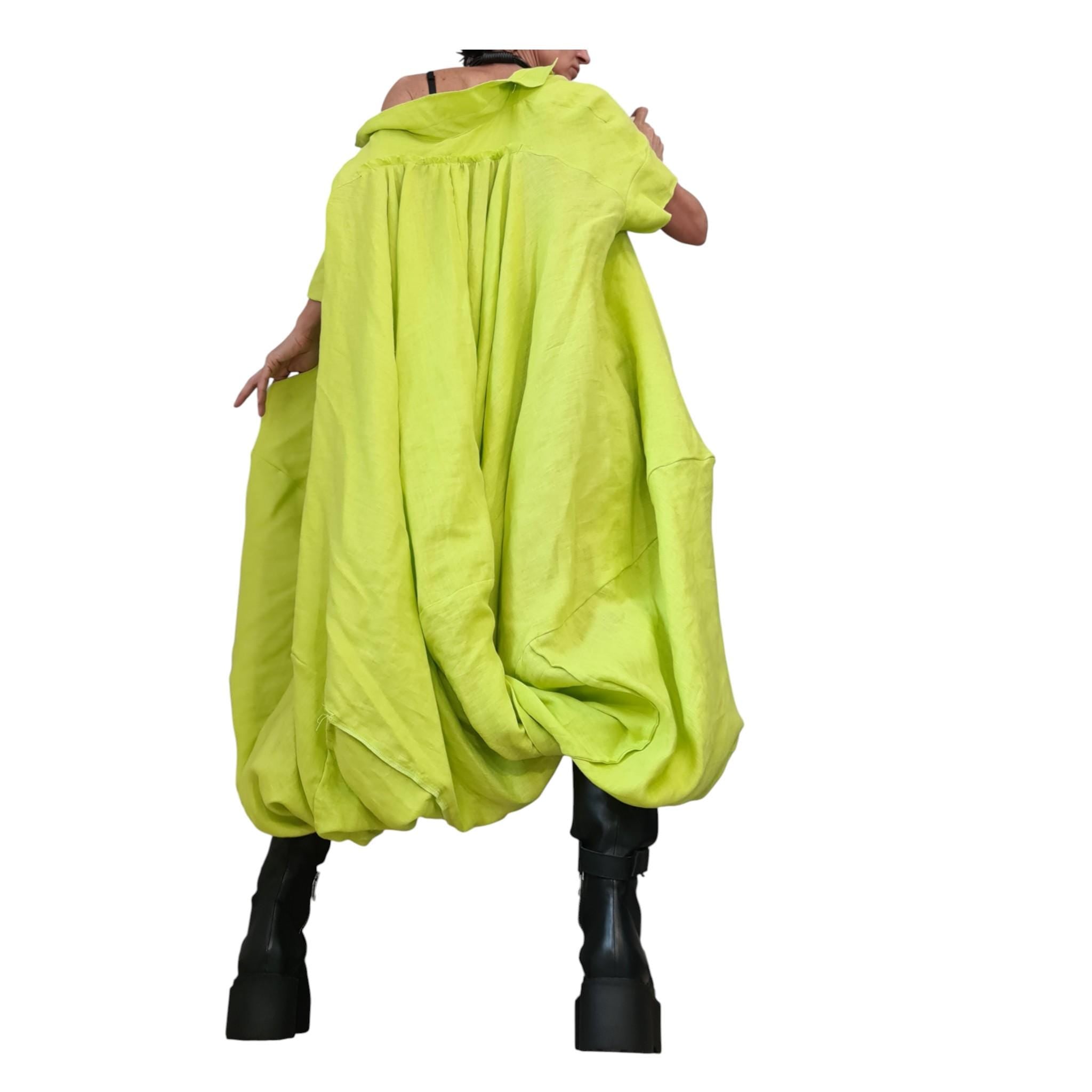 Lime Oversized Linen Tunic | Avant Garde Balloon Fit
