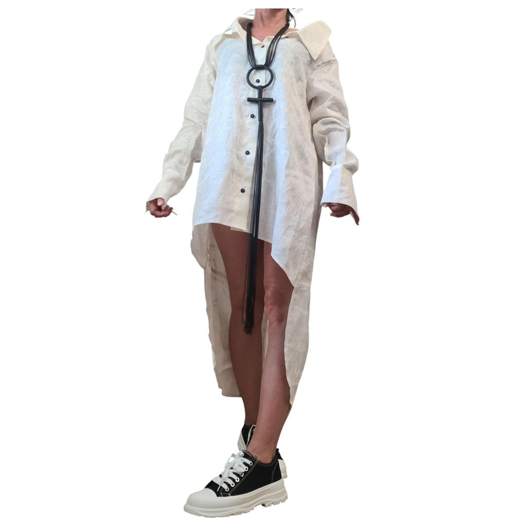White Linen Shirt Dress for Women, Beach Tunic with Long Sleeves, High Low Shirt