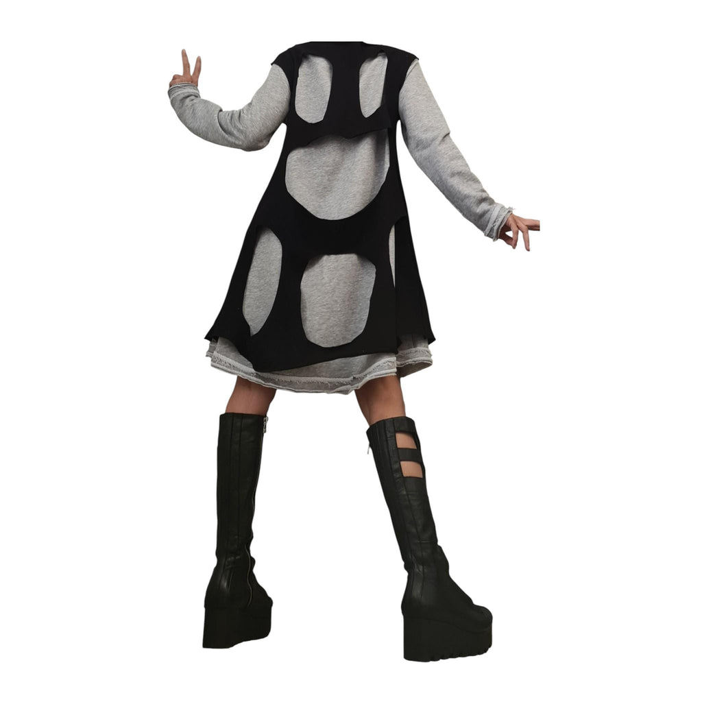 Two-Part Asymmetric Cotton Dress, Loose Fit, Long Sleeve, Extravagant Style