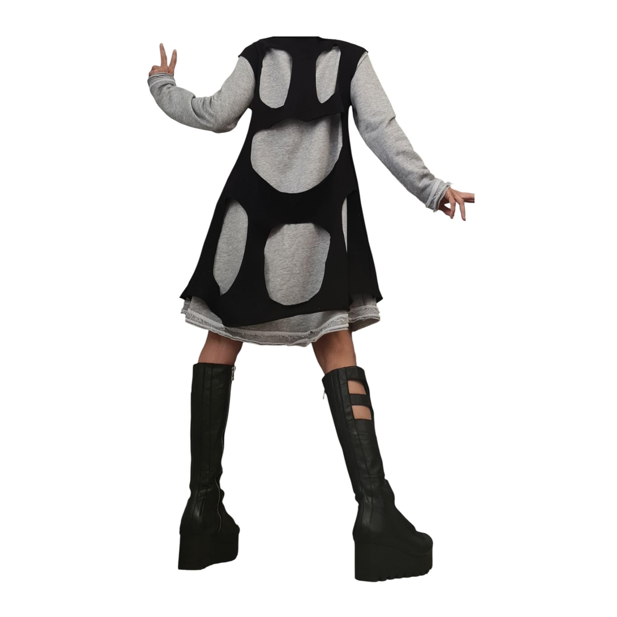 Two-Part Asymmetric Cotton Dress, Loose Fit, Long Sleeve, Extravagant Style