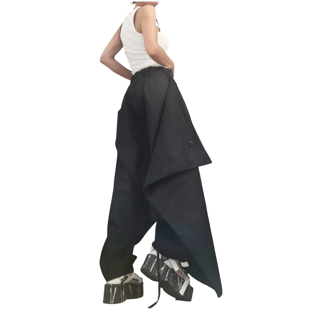 White Asymmetric Harem Pants Skirt, Adjustable Wrap, Drop Crotch Trousers