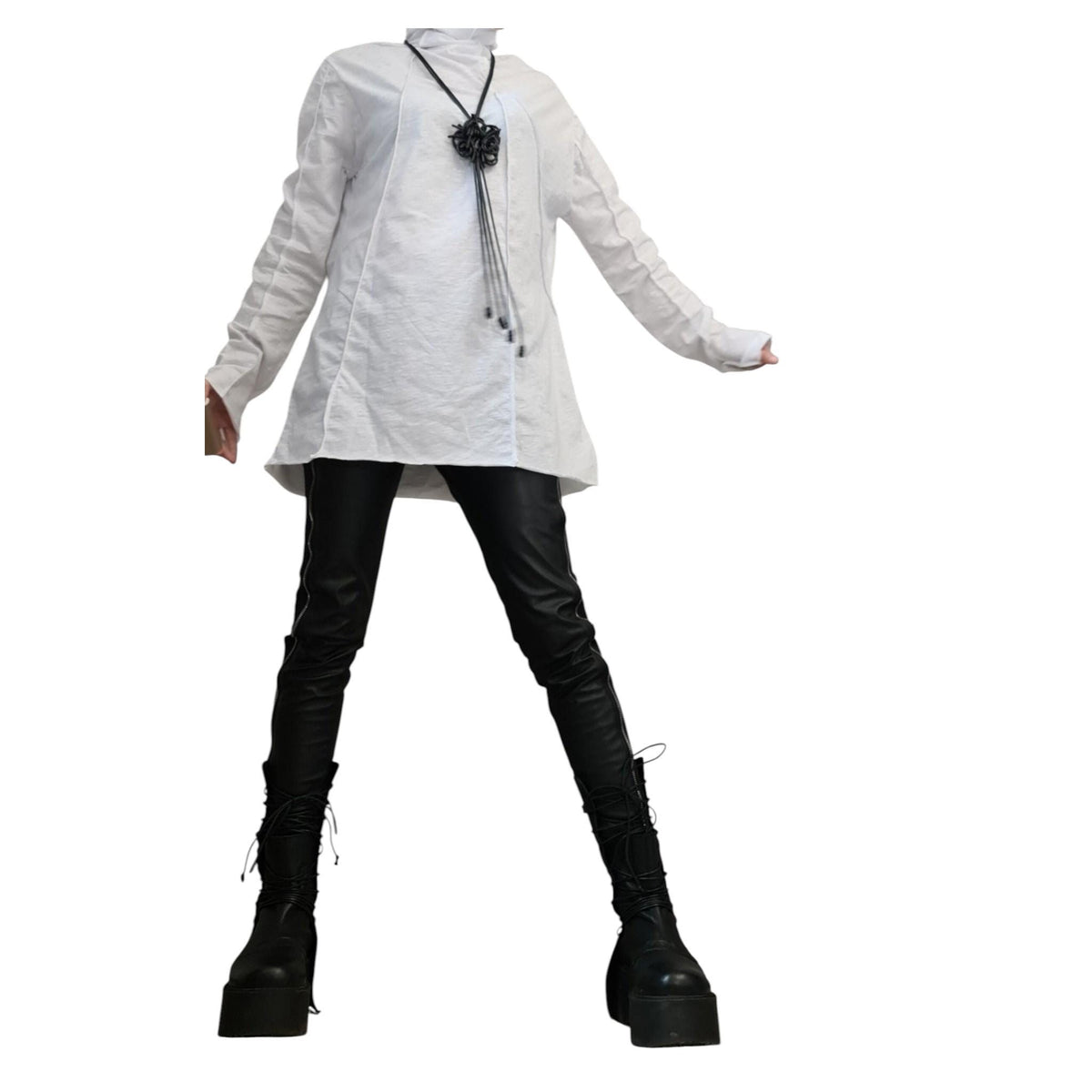 White Cotton Turtle Neck Fitted Top, Avant Garde Blouse, Extravagant Style