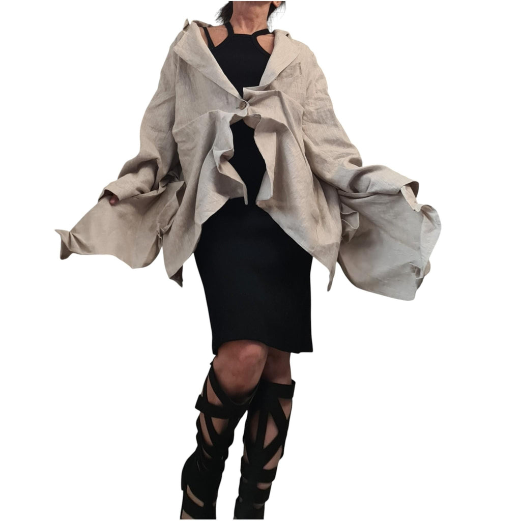 Beige Linen Jacket, Asymmetric Blazer, Womens Boho Outerwear, Hippie Style Clothing