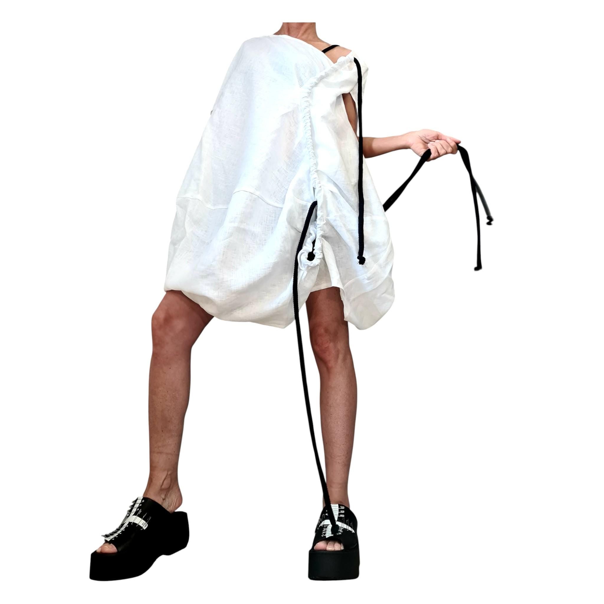 White Linen Tunic Dress, Adjustable Length, Plus Size Linen Clothing