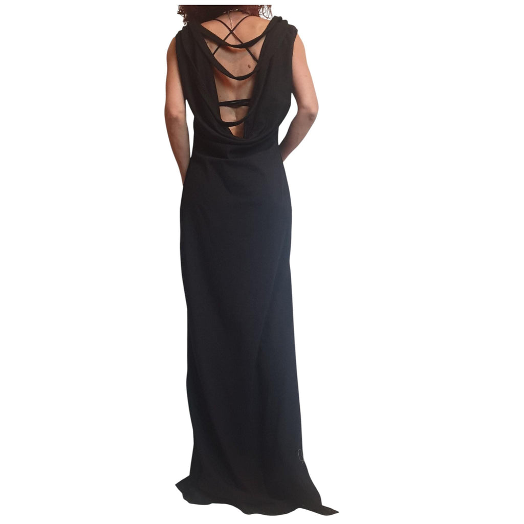 Black Gothic Maxi Dress Open Back Cotton French Terry Sleeveless Long Dress Women