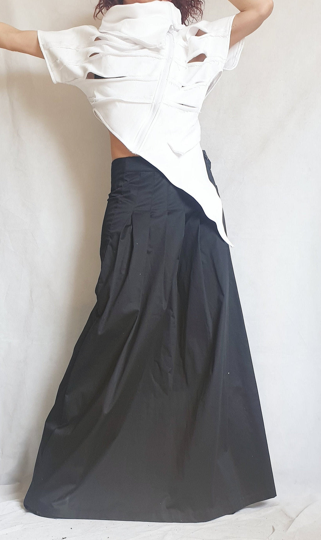 Asymmetric Cutout Vest, Oversized High Collar Top, Plus Size Short Sleeve Tunic