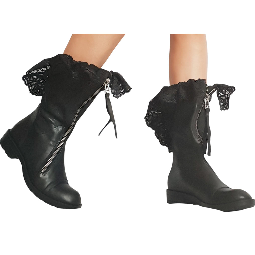 Black Leather Closed Toe Platform Boots for Women | Handmade Summer Gladiator Shoes