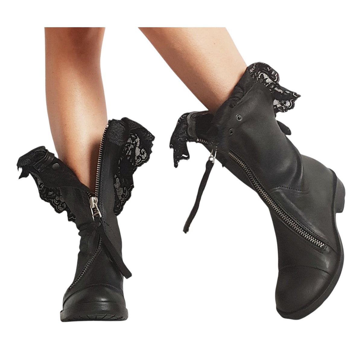 Black Leather Closed Toe Platform Boots for Women | Handmade Summer Gladiator Shoes