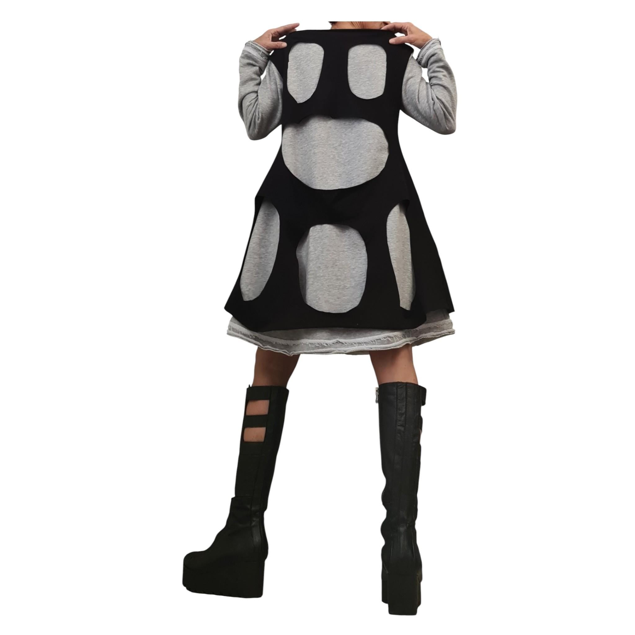 Two-Part Asymmetric Cotton Dress, Loose Fit, Long Sleeve, Extravagant Style