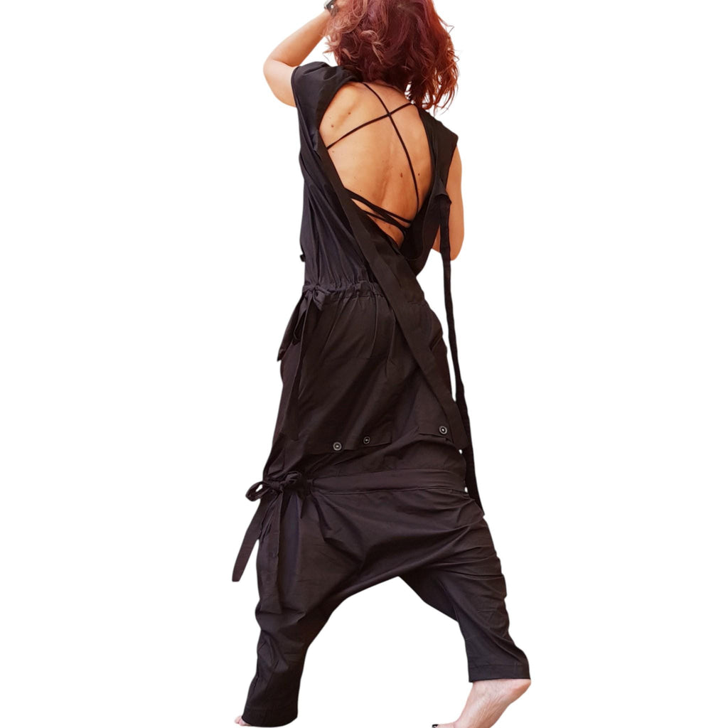 Asymmetric Wide Leg Jumpsuit: Boho Gothic Steampunk Harem Overall