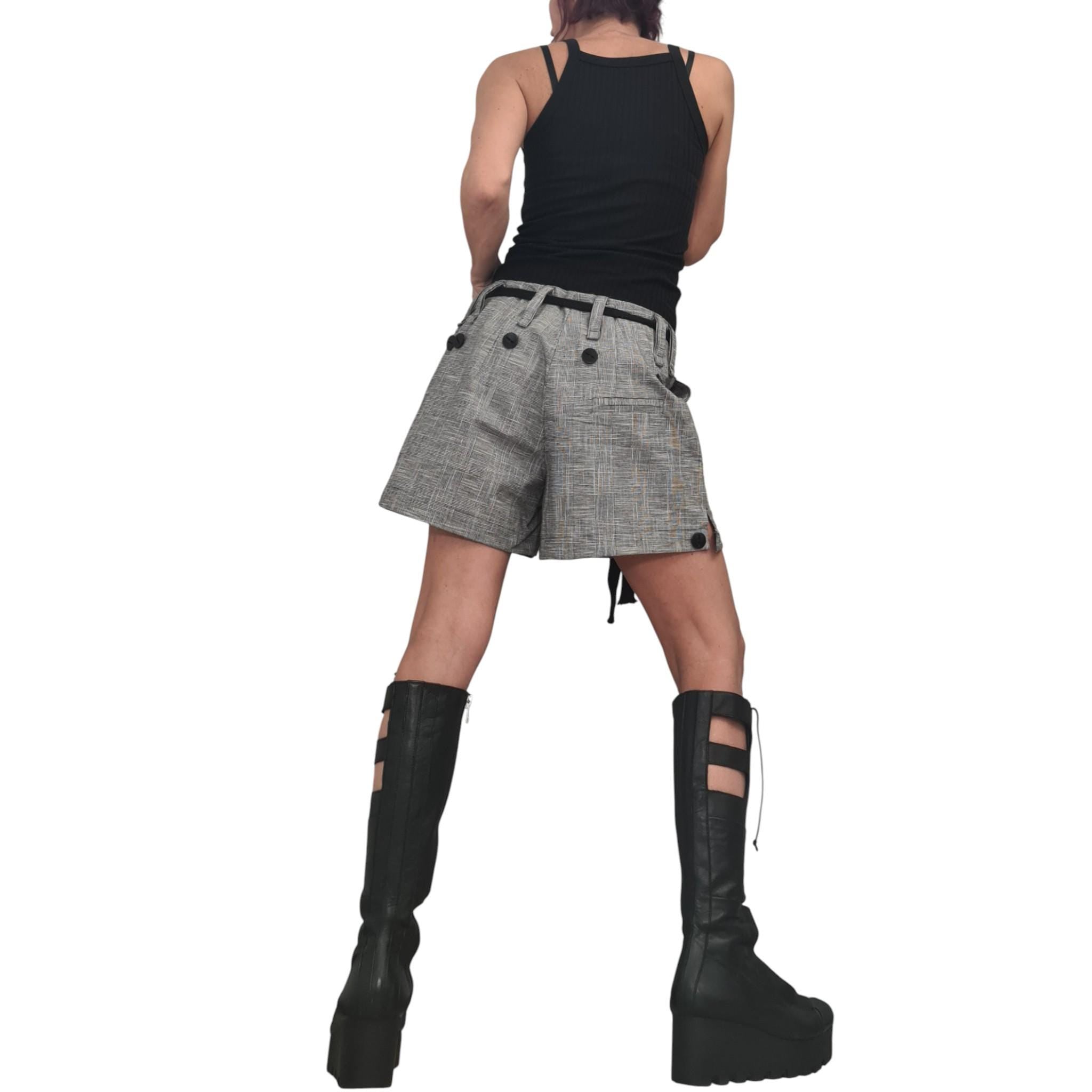 Grey Convertible Linen Pants for Women, 2 in 1 Avant Garde Wide Leg Trousers