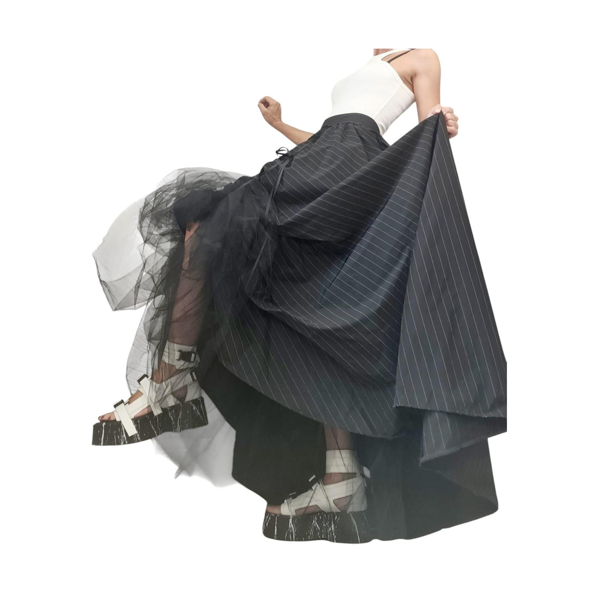 Asymmetric Ball Dress Skirt: Black & White Stripes, Plus Sizes