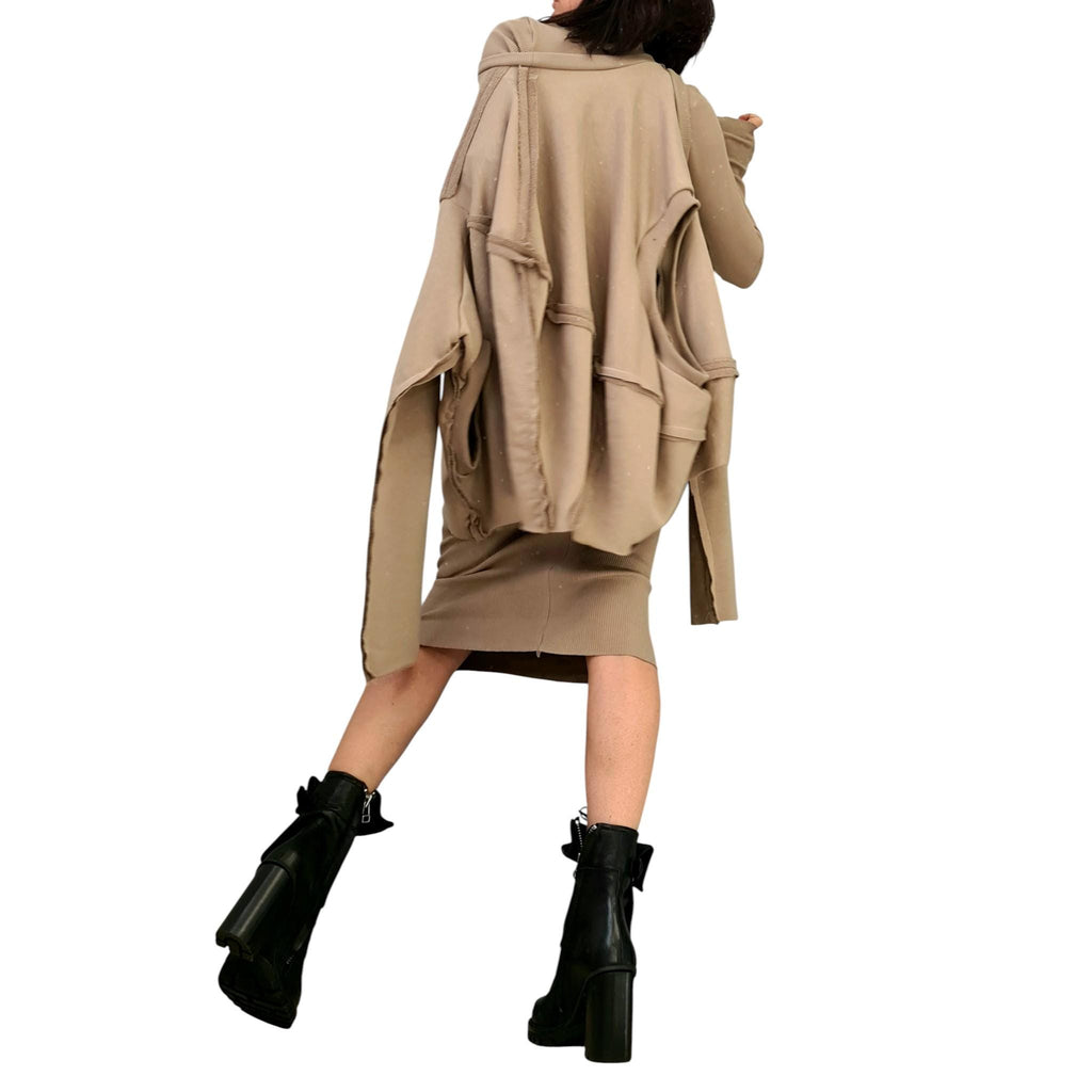 Beige Cotton Ribbed Dress, Oversized French Terry Tunic, Two Piece Co-Ord Set