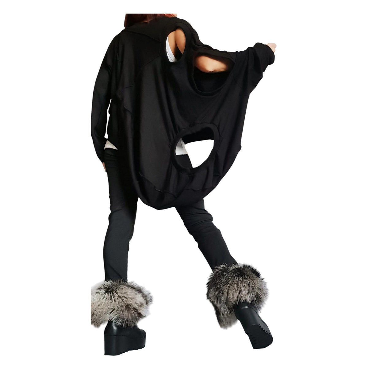 Black Cotton French Terry Tunic | Asymmetrical Oversize Top | Gothic Style