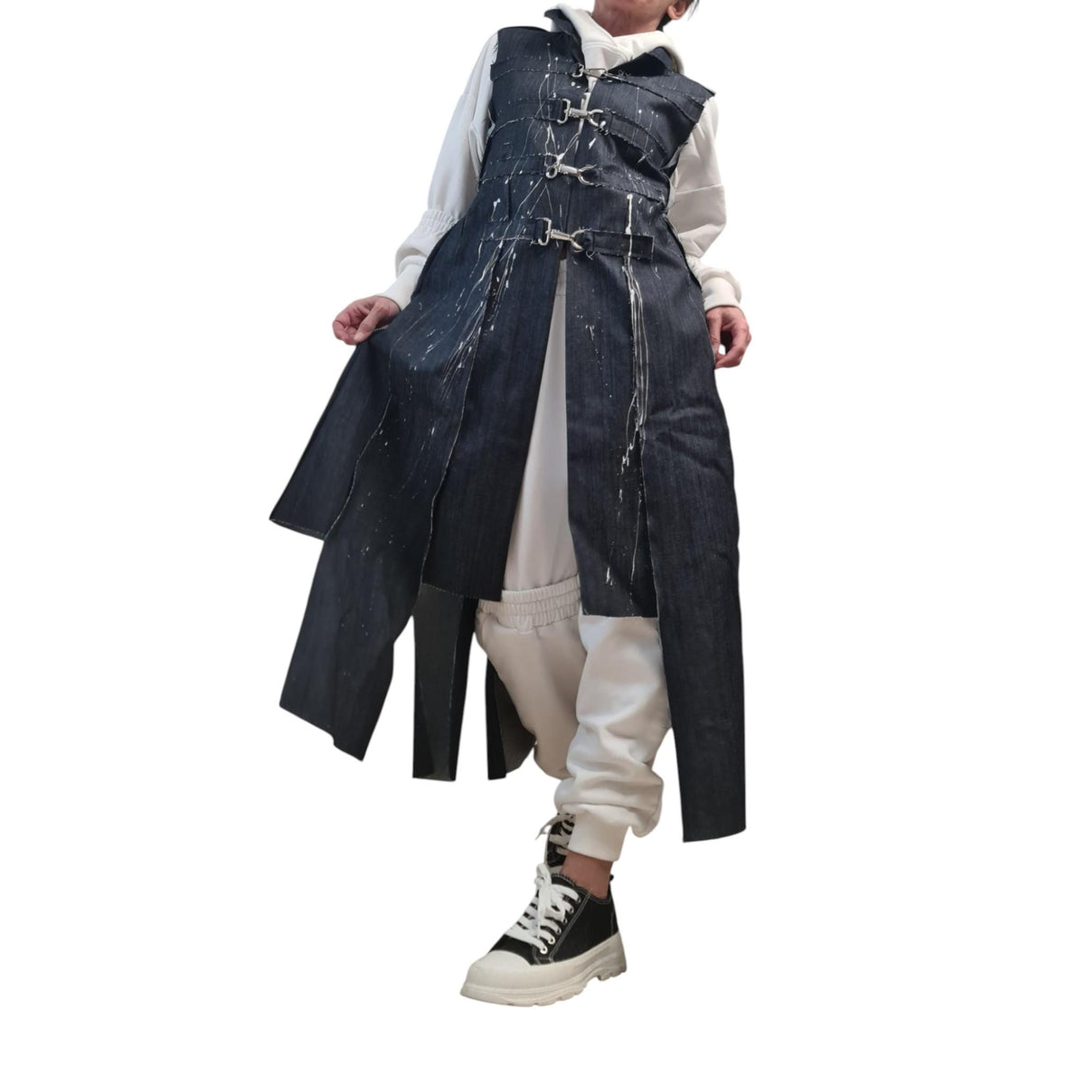Handmade Light Blue Denim Vest, Painted Sleeveless jacket, Avant Garde Fashion