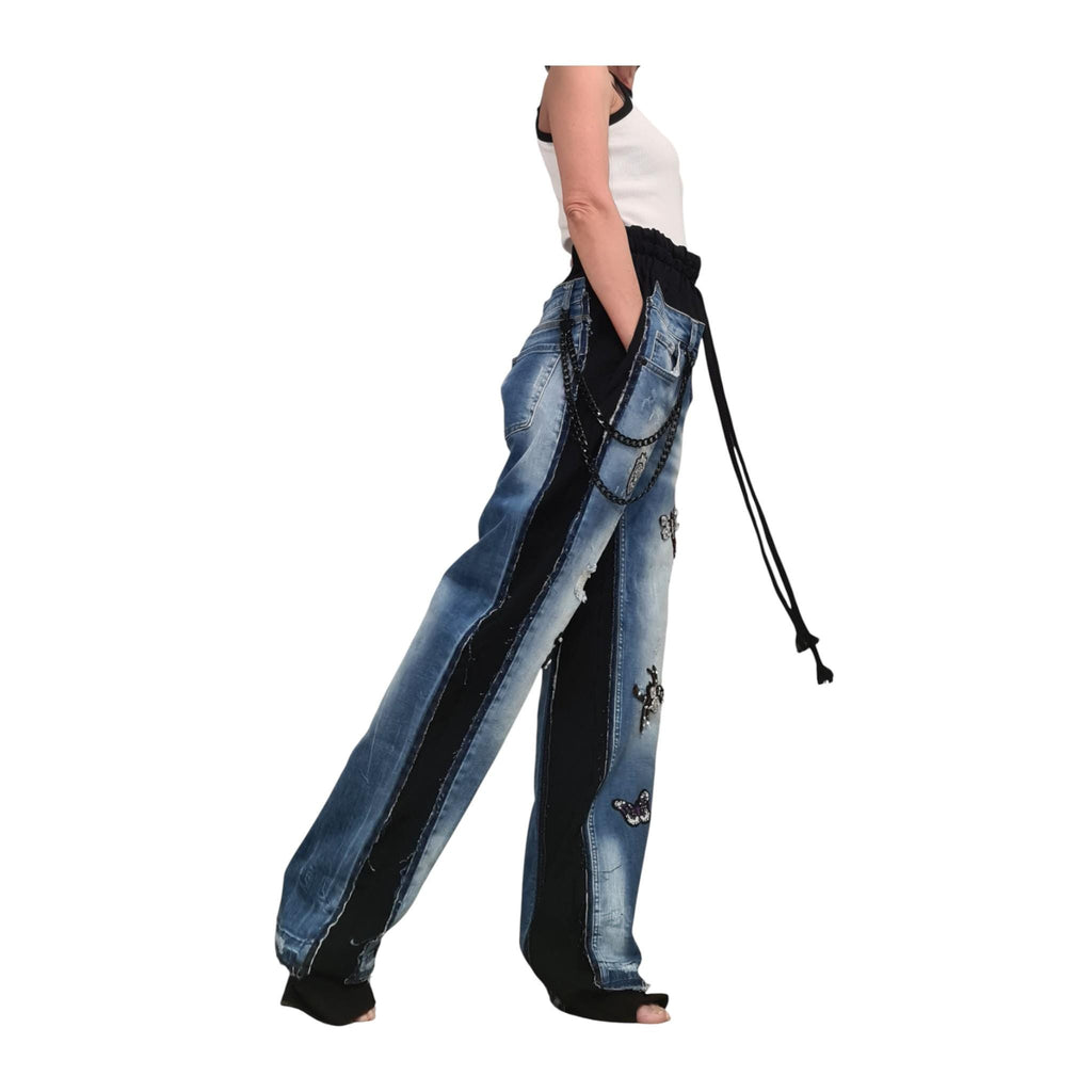 Deconstructed Denim Pants Women Wide Leg Streetwear Hip Hop Style Designer Trousers
