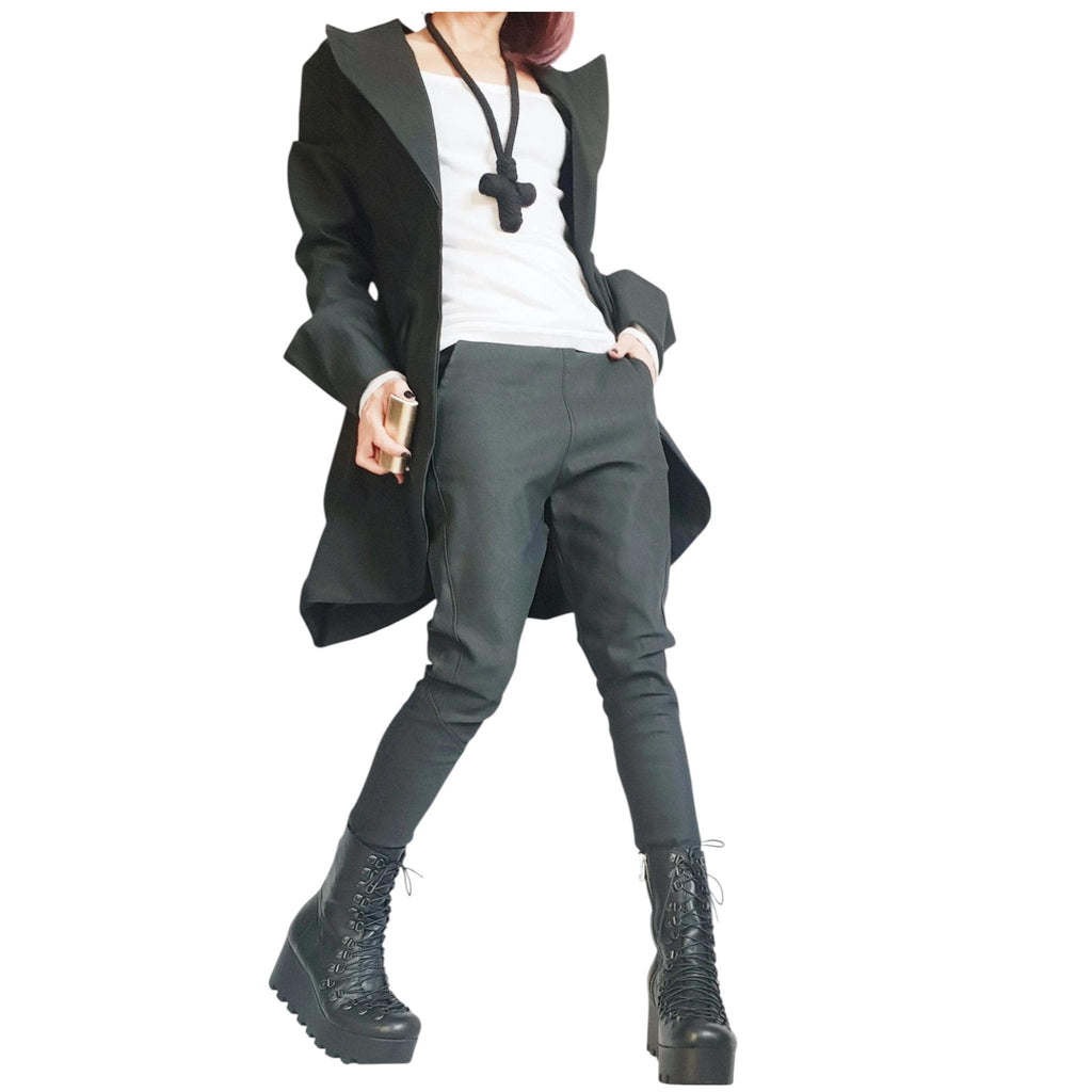 Ivory Asymmetrical Peplum Blazer with Gathered Back, Fitted Waist and Long Tailcoat Hem