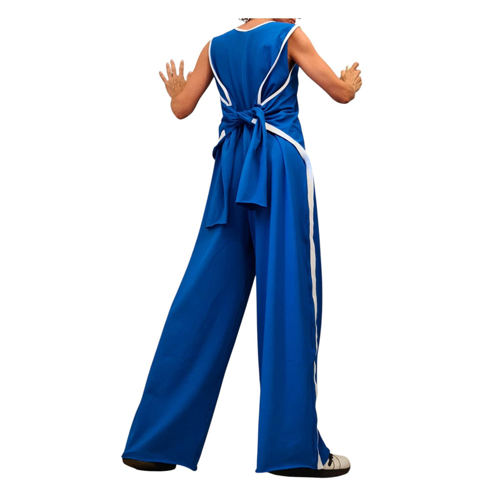 Blue Wide Leg Jumpsuit, Harem Overall, Sleeveless Design, Asymmetric Clothing, Plus Size Outfit